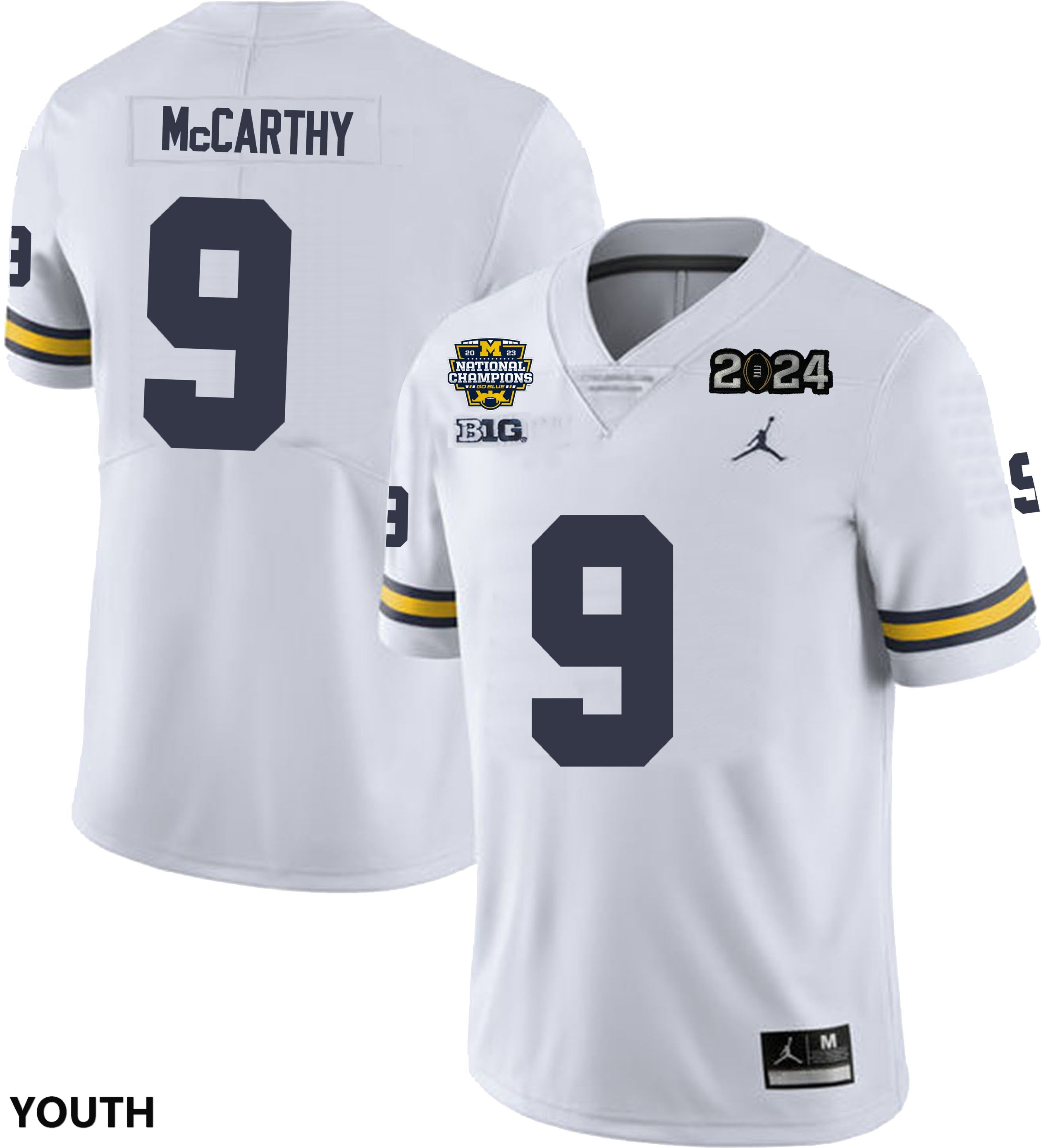 Youth NCAA Michigan Wolverines J.J. McCarthy #9 White National Champions Stitched College Football Jersey GG253X6UZ